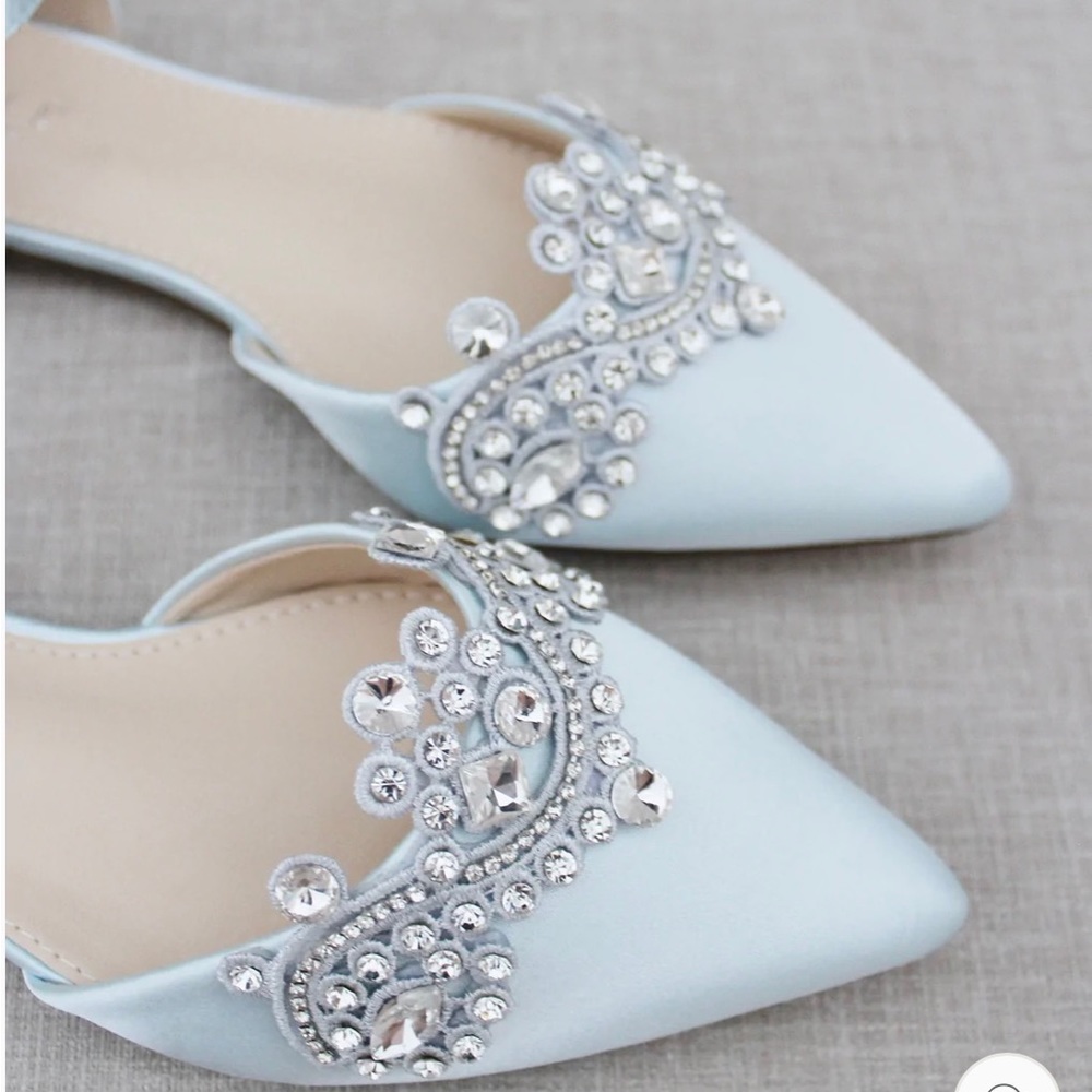 Light blue embellished wedding flats 9